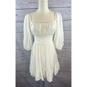 Hello Molly This Is Espionage Mini Dress Womens XS 2 White Puff Sleeve Fit Flare